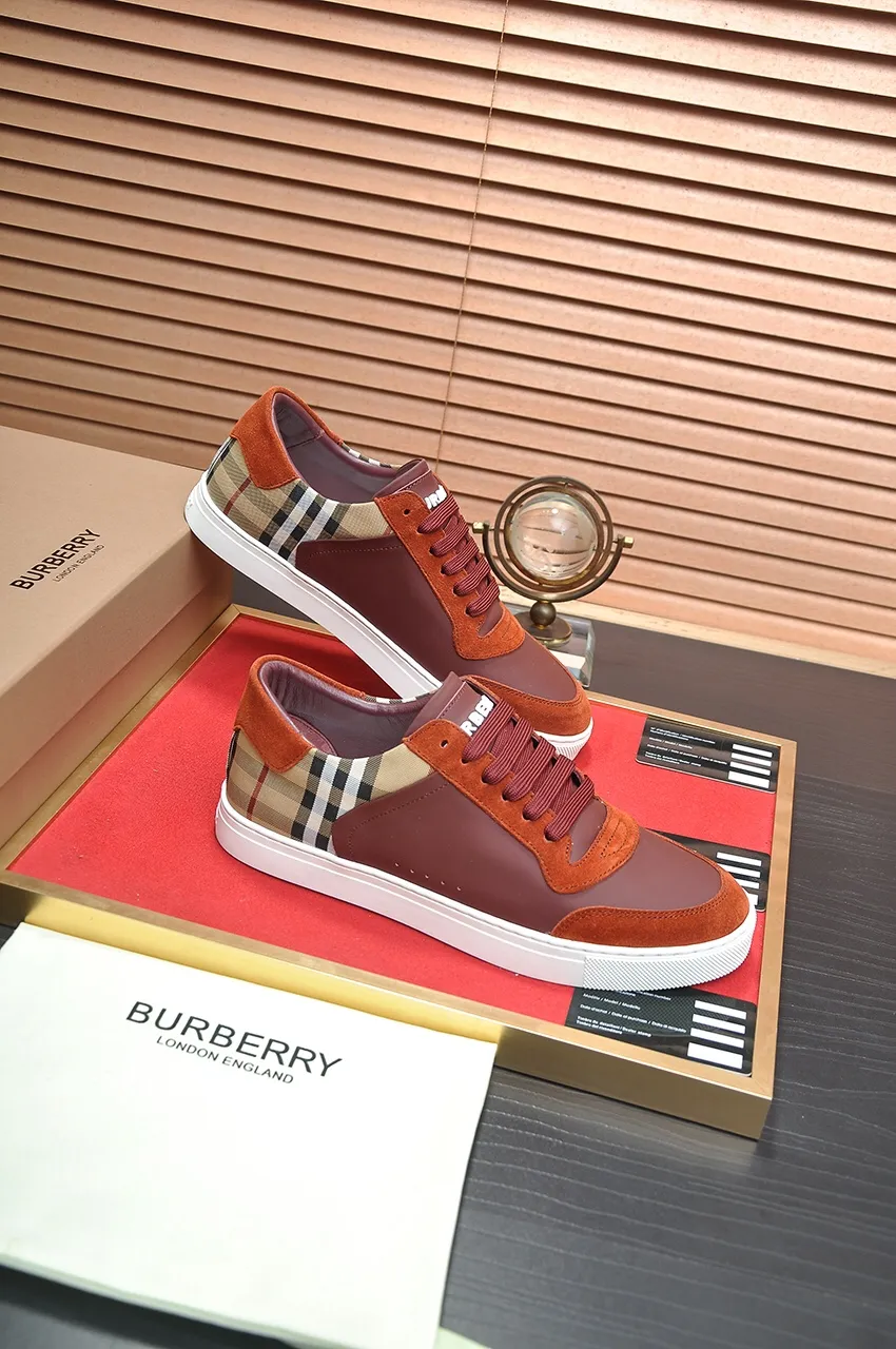 Men's shoes💰480💶[Burberry] (cowhide lining) classic low-top sneakers｜Imported cowhide with classic plaid fabric｜Cow leather lining｜Original outsole｜Fine workmanship and comfortable to wear Size: 38-44 (customized at 45)